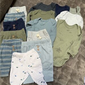 Preemie Neutral Baby Outfit Bundle - Greens, Blues & Creams